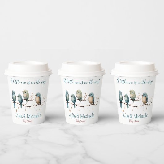 Whimsical Birds on Branches Pastel Baby shower Papieren Bekers (Multi)
