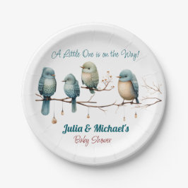 Whimsical Birds on Branches Pastel Baby shower Papieren Bordje
