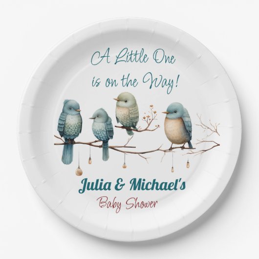 Whimsical Birds on Branches Pastel Baby shower Papieren Bordje (Voorkant)