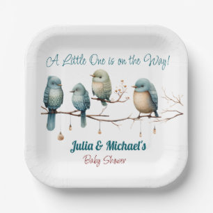 Whimsical Birds on Branches Pastel Baby shower Papieren Bordje