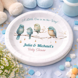 Whimsical Birds on Branches Pastel Baby shower Papieren Bordje