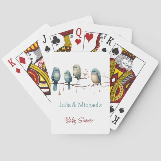 Whimsical Birds on Branches Pastel Baby shower Pokerkaarten (Achterkant)