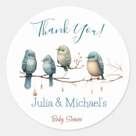 Whimsical Birds on Branches Pastel Baby shower Ronde Sticker