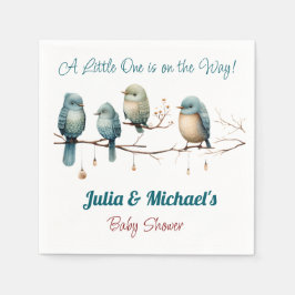 Whimsical Birds on Branches Pastel Baby shower Servet
