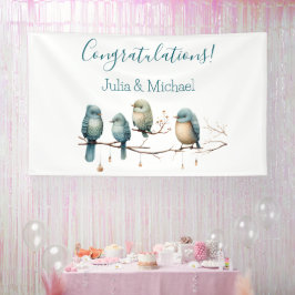 Whimsical Birds on Branches Pastel Baby shower Spandoek