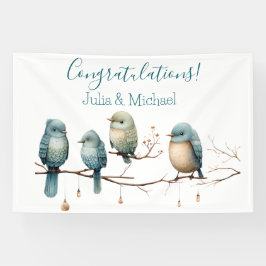 Whimsical Birds on Branches Pastel Baby shower Spandoek
