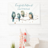 Whimsical Birds on Branches Pastel Baby shower Spandoek (Insitu)
