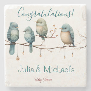 Whimsical Birds on Branches Pastel Baby shower Stenen Onderzetter