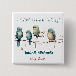 Whimsical Birds on Branches Pastel Baby shower Vierkante Button 5,1 Cm