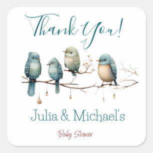Whimsical Birds on Branches Pastel Baby shower Vierkante Sticker