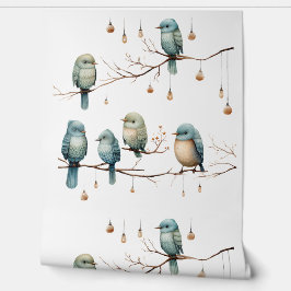 Whimsical Birds on Branches  Stijl Behang