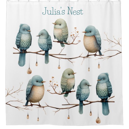 Whimsical Birds on Branches Tijdloze Elegantie Douchegordijn (Voorkant)