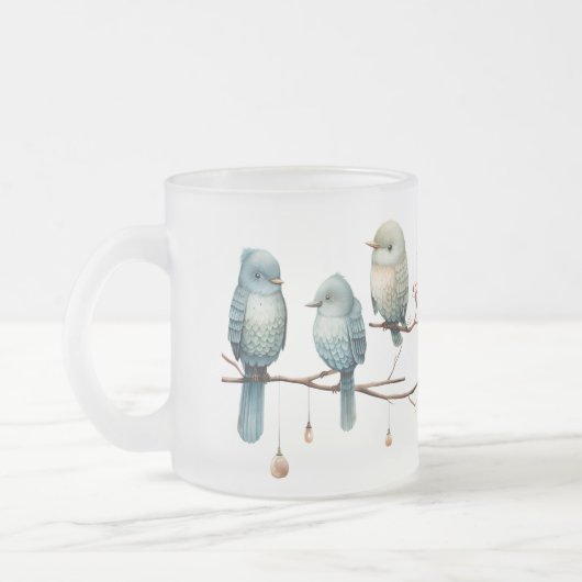 Whimsical Birds on Branches Tijdloze Elegantie Matglas Koffiemok (Links)