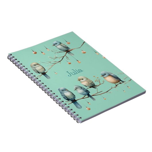 Whimsical Birds on Branches Tijdloze Elegantie Notitieboek (Rechterzijde)