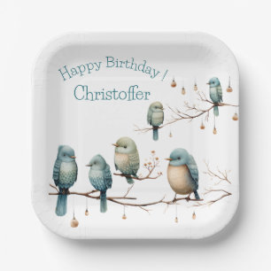 Whimsical Birds on Branches Tijdloze Elegantie Papieren Bordje