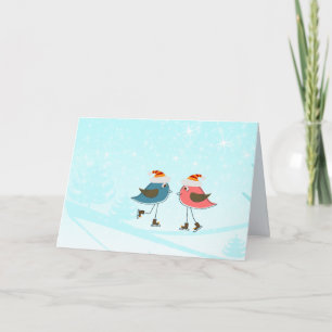 Whimsical Birds Skats Santa Hat Kerstmis Feestdagen Kaart