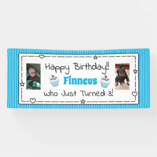Whimsical Birthday Banner met de foto van het kind (Horizontaal)