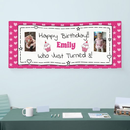 Whimsical Birthday Banner met de foto van het kind (Beurs)