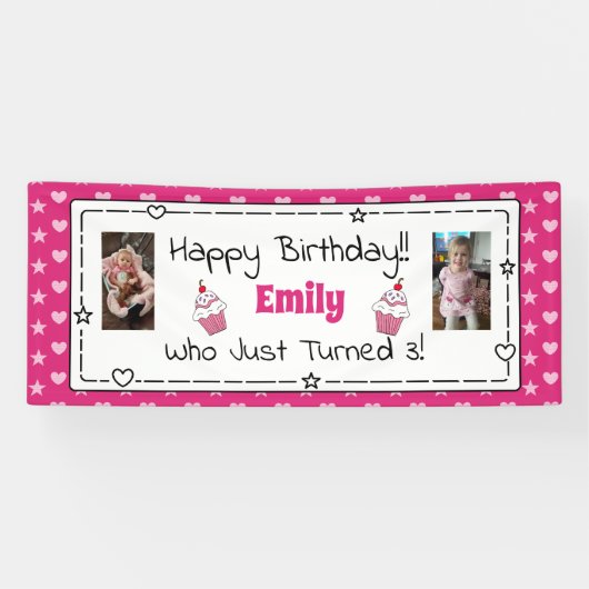 Whimsical Birthday Banner met de foto van het kind (Horizontaal)