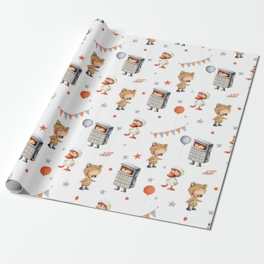 Whimsical Birthday Beer Duck Calculator Costuum Cadeaupapier (Uitgerold)