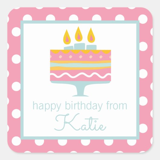 Whimsical Birthday Cake Gepersonaliseerde Gift Sti Vierkante Sticker (Voorkant)