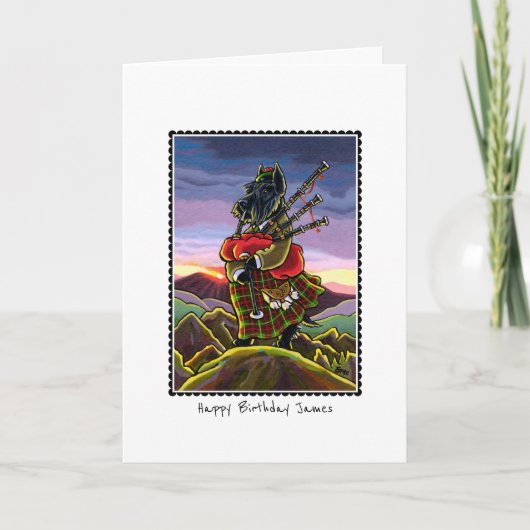 Whimsical Birthday Scottie Bagpipes Wenskaart Kaart (Voorkant)