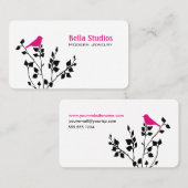 Whimsical Black and Pink Bird Visitekaartje (Voorkant / Achterkant)