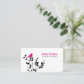 Whimsical Black and Pink Bird Visitekaartje (Staand voorkant)