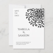 Whimsical Black and White Flourish Save the date (Voorkant)