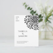 Whimsical Black and White Flourish Save the date (Staand voorkant)