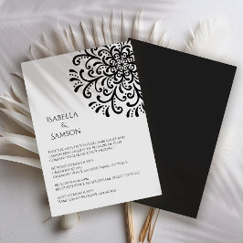 Whimsical Black and white Flourish Wedding Kaart