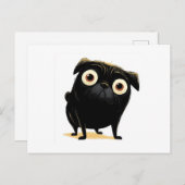 Whimsical Black Big Eyed Pug Briefkaart (Voorkant / Achterkant)