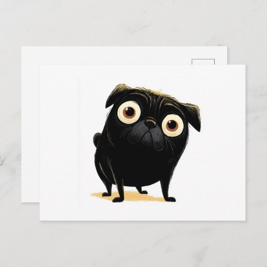 Whimsical Black Big Eyed Pug Briefkaart (Voorkant / Achterkant)