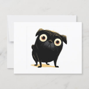 Whimsical Black Big Eyed Pug Briefkaart