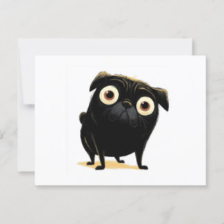 Whimsical Black Big Eyed Pug Briefkaart