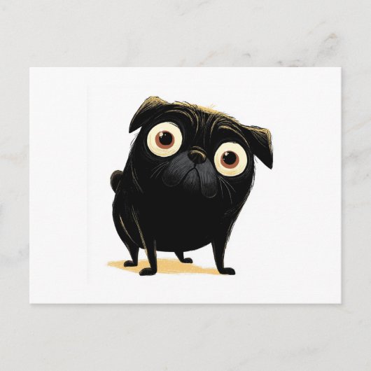 Whimsical Black Big Eyed Pug Briefkaart (Voorkant)