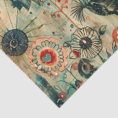 Whimsical Black Bird met bloemen en doedels Tissuepapier (Detail)