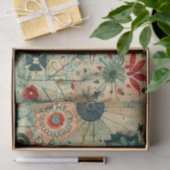 Whimsical Black Bird met bloemen en doedels Tissuepapier (Geschenk)