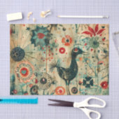 Whimsical Black Bird met bloemen en doedels Tissuepapier (Craft)