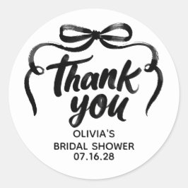 Whimsical Black Bow Bridal Shower Thank You Ronde Sticker
