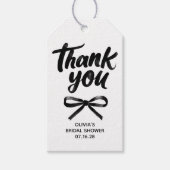 Whimsical Black Bow Handwritten Bridal Thank You Cadeaulabel (Voorkant)