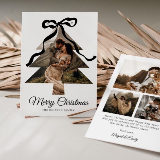 Whimsical Black Bow Kerstboom Foto Lijst Feestdagenkaart