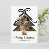 Whimsical Black Bow Kerstboom Foto Lijst Feestdagenkaart (Staand voorkant)