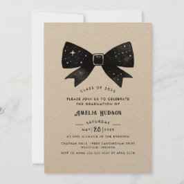 Whimsical Black Bow Kraft Papier Afstudeerfeest Kaart
