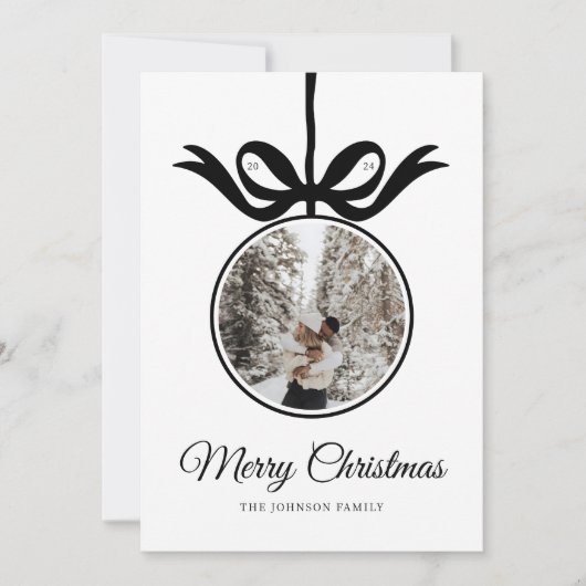 Whimsical Black Bow Ornament Foto Lijst Kerst Feestdagenkaart (Voorkant)