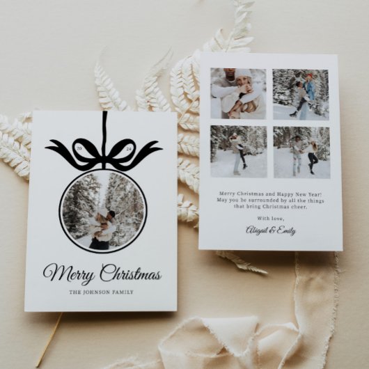 Whimsical Black Bow Ornament Foto Lijst Kerst Feestdagenkaart