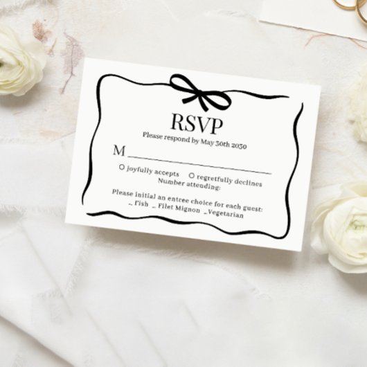 Whimsical Black Bow Tie Wedding Menu Choice Rsvp
