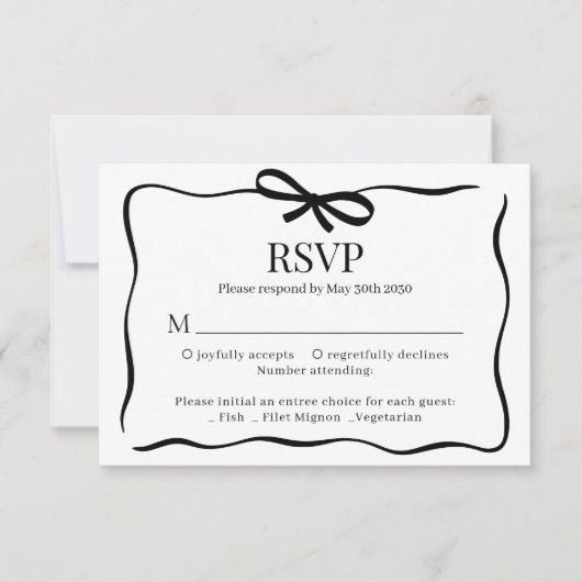 Whimsical Black Bow Tie Wedding Menu Choice Rsvp (Voorkant)