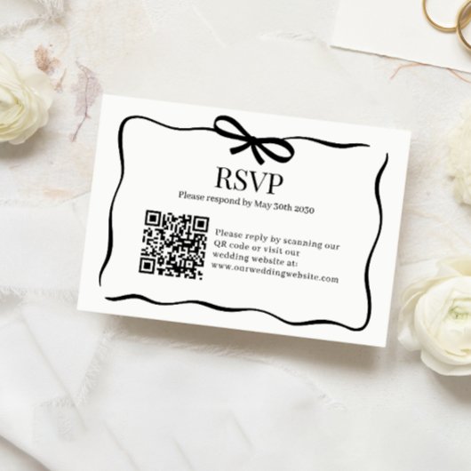 Whimsical Black Bow Tie Wedding QR Code Rsvp Kaartje