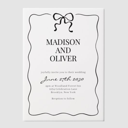 Whimsical Black Bow Tie Wedding Vellum Uitnodigingen (Voorkant)